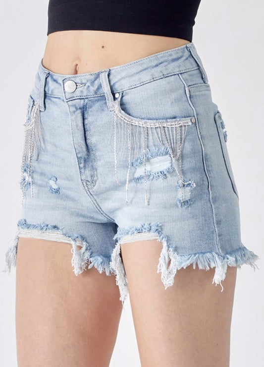 Sadie High Rise Rhinestone Denim Shorts