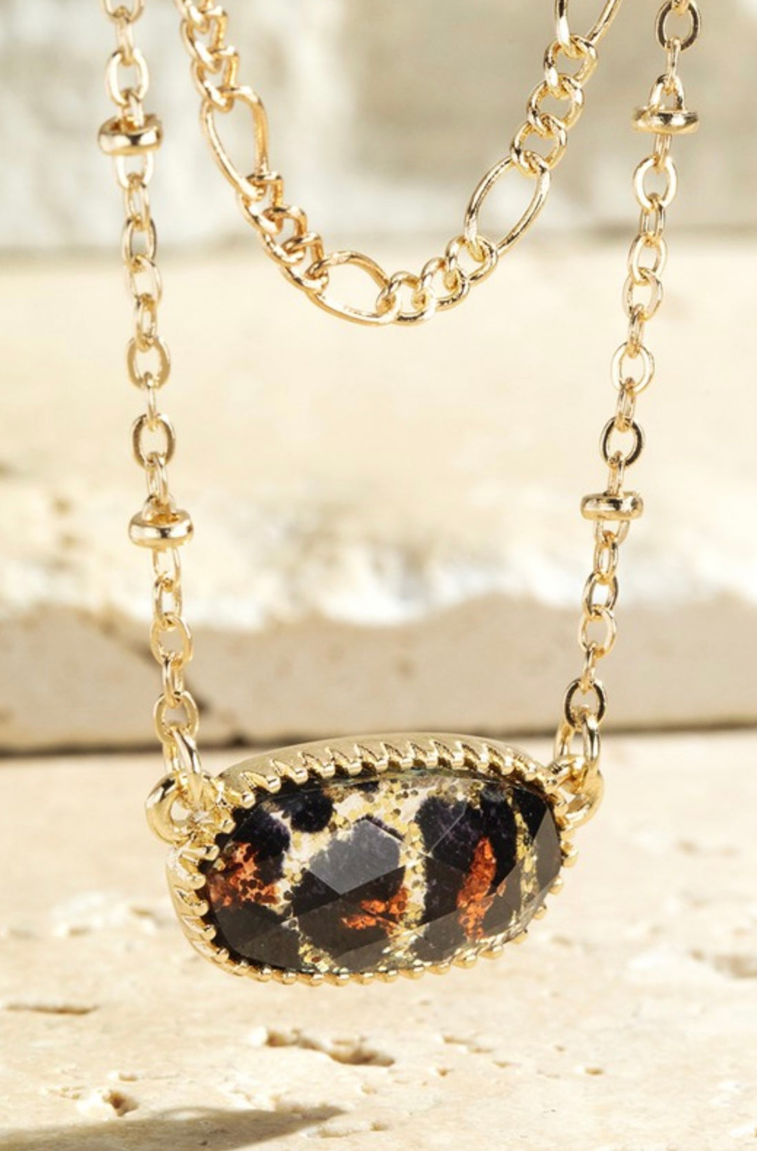 Layered Leopard Print Pendant Necklace
