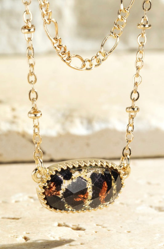 Layered Leopard Print Pendant Necklace