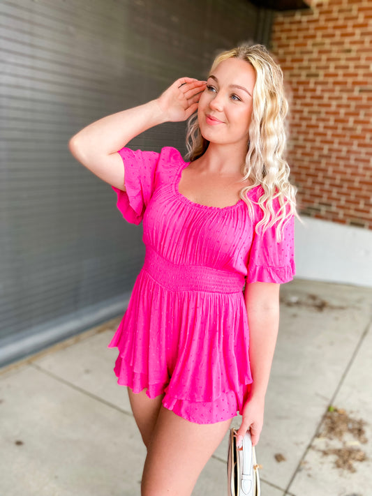 Impress Me Fuschia Smocked Waist Romper