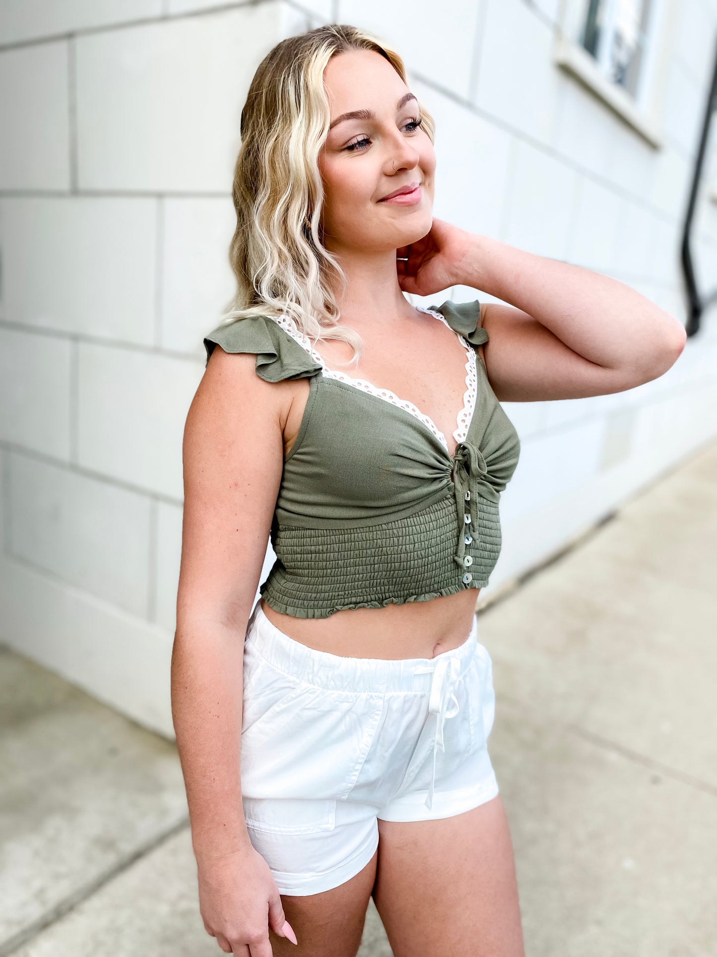 Beachside Summer White Drawstring Shorts