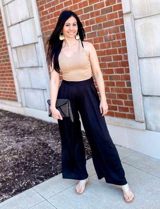 Downtown Stroll Black Wide Leg Pants with Pockets