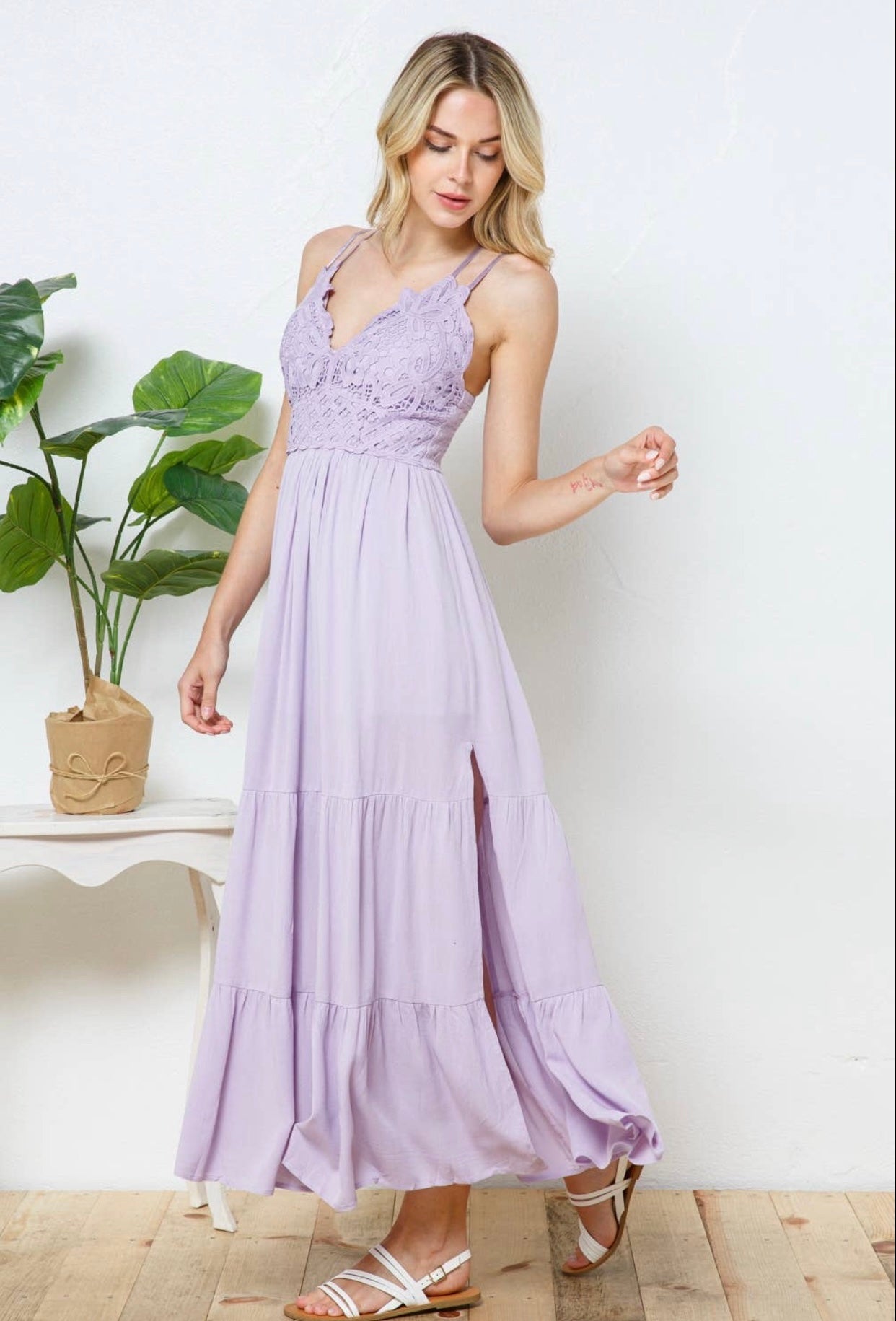 Lavender Fields Bralette Tiered Midi Dress