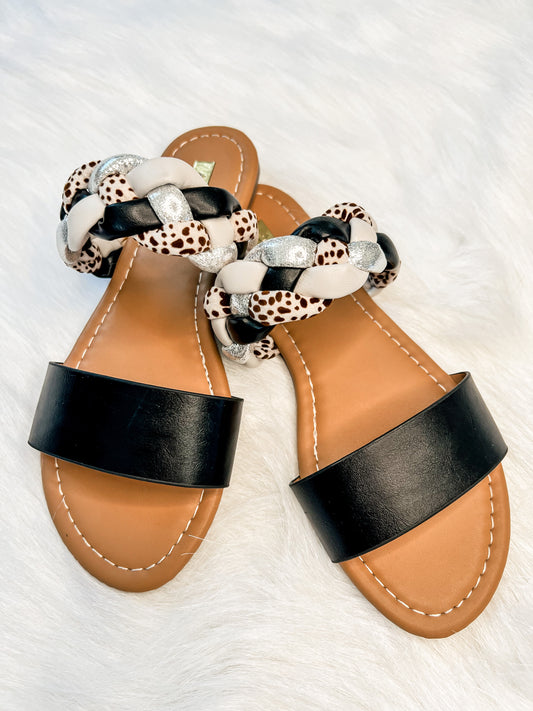 Bailey Leopard black braided sandals