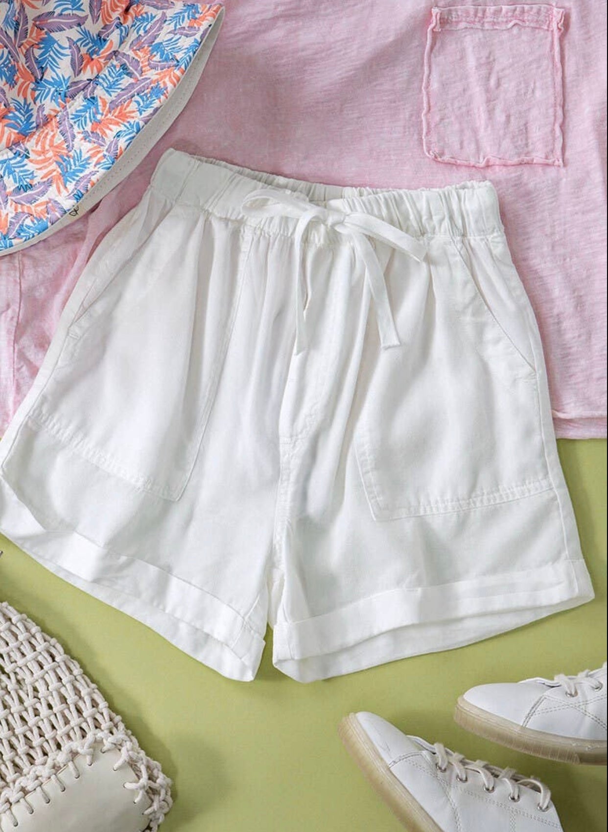 Beachside Summer White Drawstring Shorts