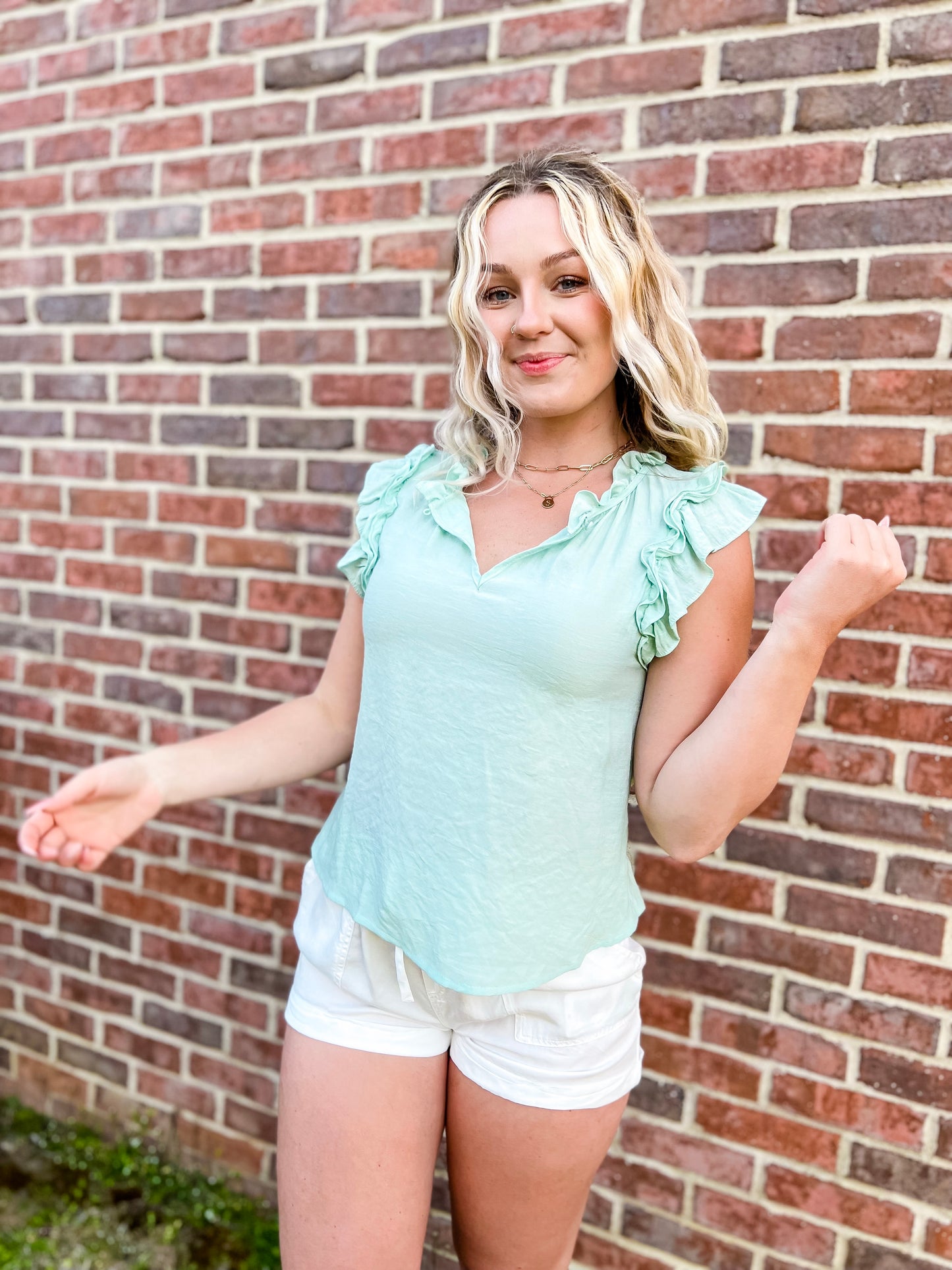 Mint to Be Ruffled Sleeve Top