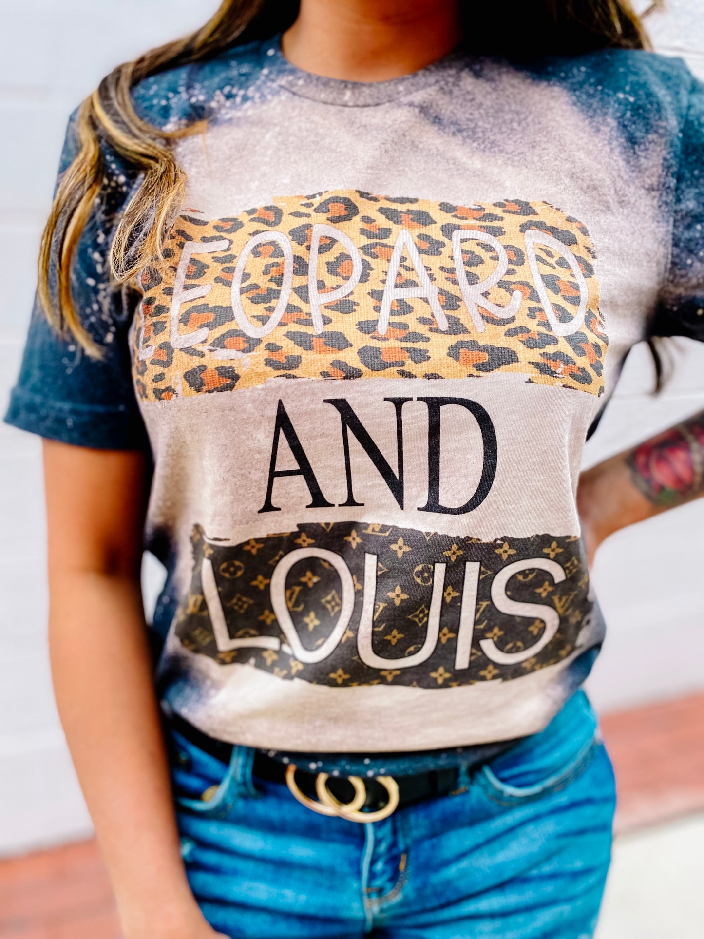 Leopard and Louis Print Bleached T-Shirt