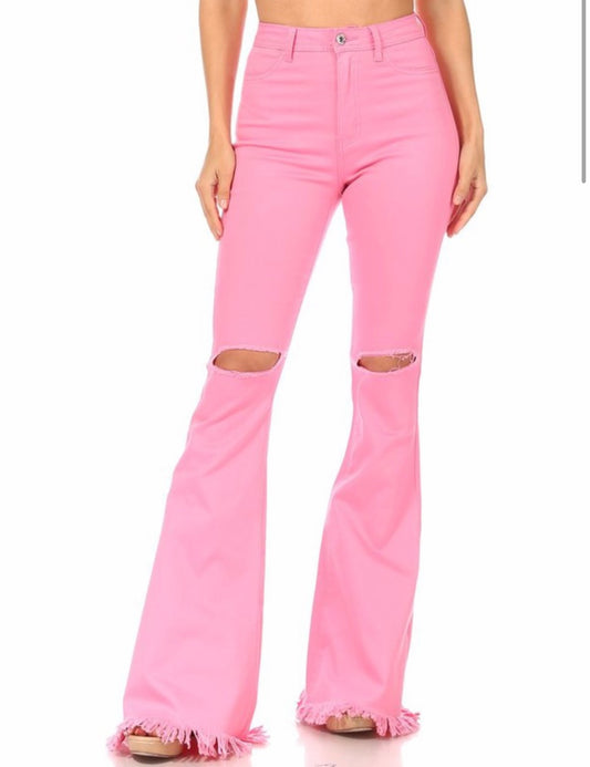 Cry Me A River Pink Flare Ripped Jeans